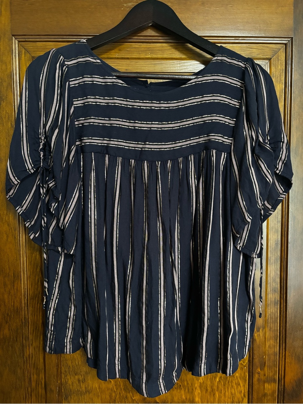 Anthropologie Navy Striped Short-Sleeve Peasant Top